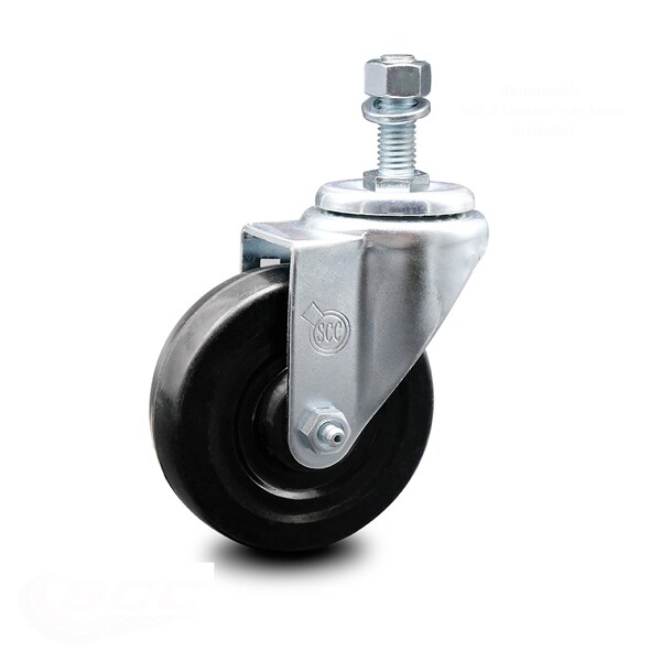 4 Inch Hard Rubber Wheel Swivel 1/2 Inch Threaded Stem Caster